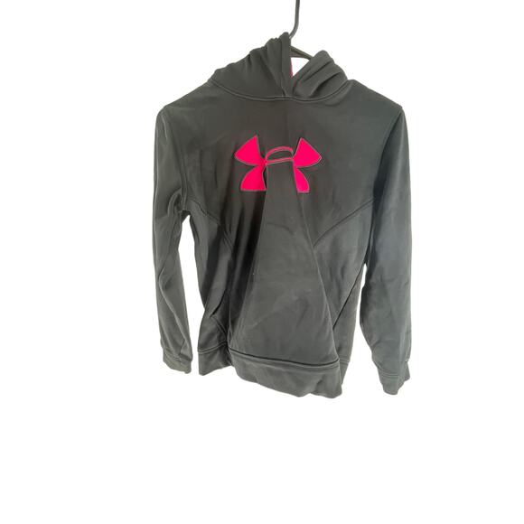 Under Arnour Girls Black Pink Loose Fit Pullover Hoodie Youth Size Large - Picture 1 of 5